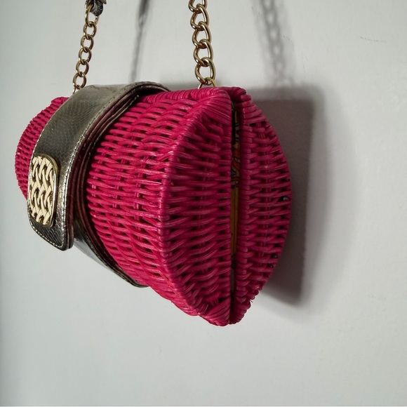 Lilly Pulitzer Rattan Purse Bag Pink Gold - Picture 4 of 13